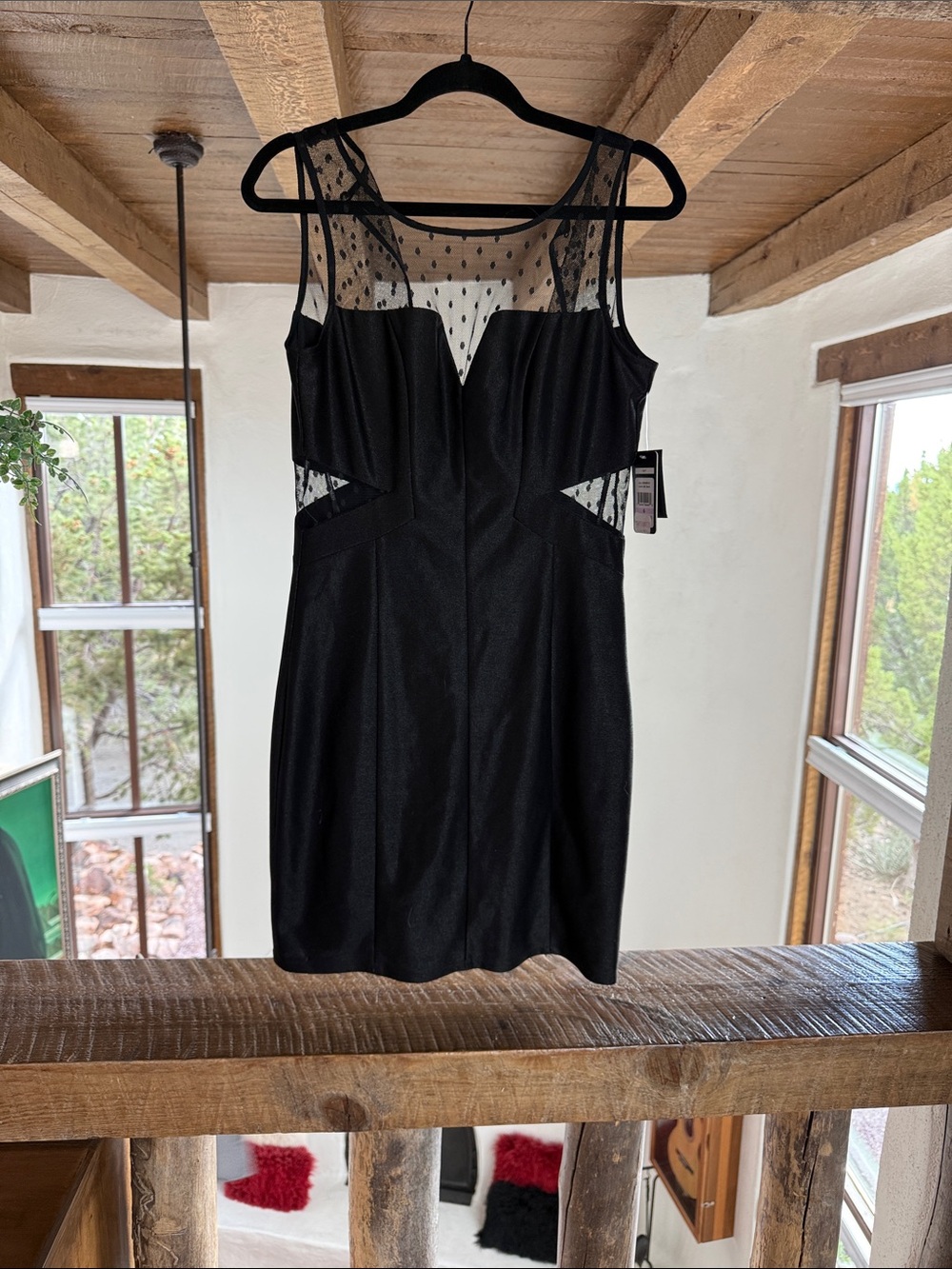 Guess Black Sheer-Dot Panel Slip Dress